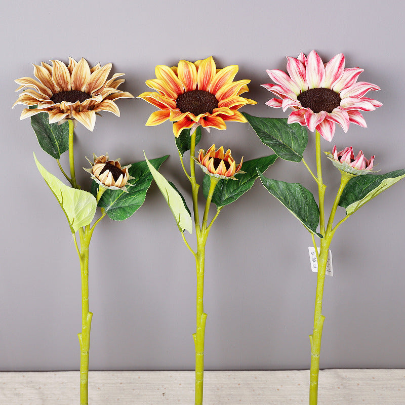 Girasol artificial de tela, tallo único con 2 flores, 65 cm, decoración de interior rustica y moderna