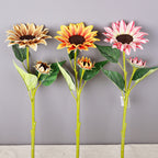 Girasol artificial de tela, tallo único con 2 flores, 65 cm, decoración de interior rustica y moderna