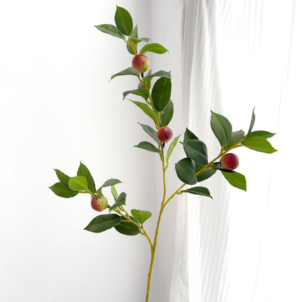 Rama Artificial de Camelia con Frutos de Té, Ramo de Plástico Estilo Nórdico, Decoración para Hogar, Escaparate y Bodas