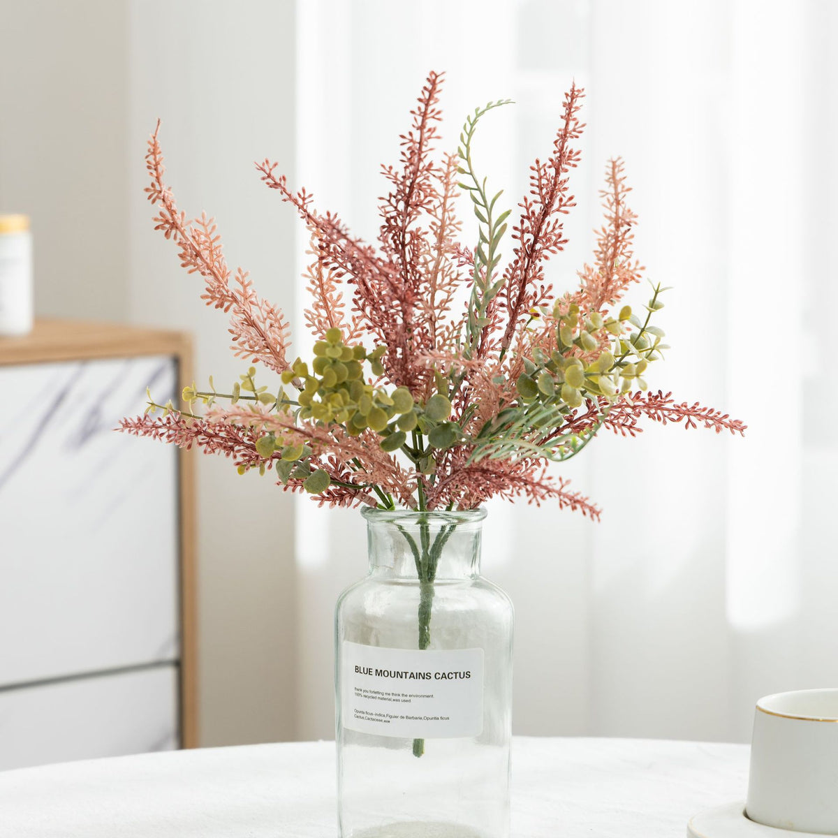 Ramo de Eucalipto y Helecho Artificial, Pieza Única de 37 cm en Plástico y Hierro, para Decoración del Hogar y Bodas