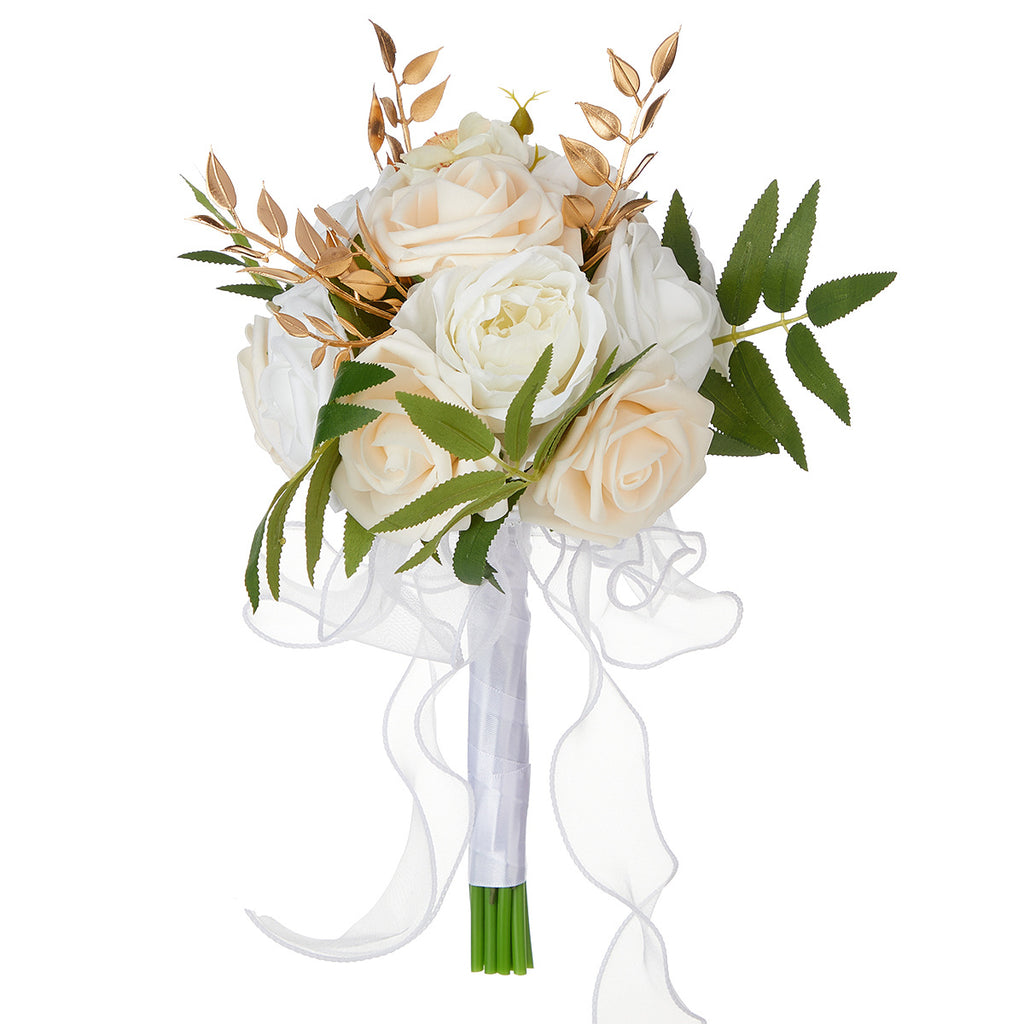 Ramo de rosas artificiales para bodas, 7 flores, 29 cm, decoración nupcial y fotográfica