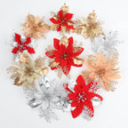 Flor artificial con polvo dorado para Navidad, decoración de 12 cm para árbol de Navidad, coronas y más