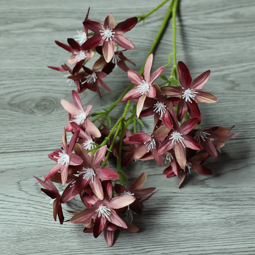 Orquídea Artificial Tipo Bush con 3 Ramas, Flor de 6 Puntas, Tela Efecto Seda, para Jarrón, Boda y Decoración del Hogar