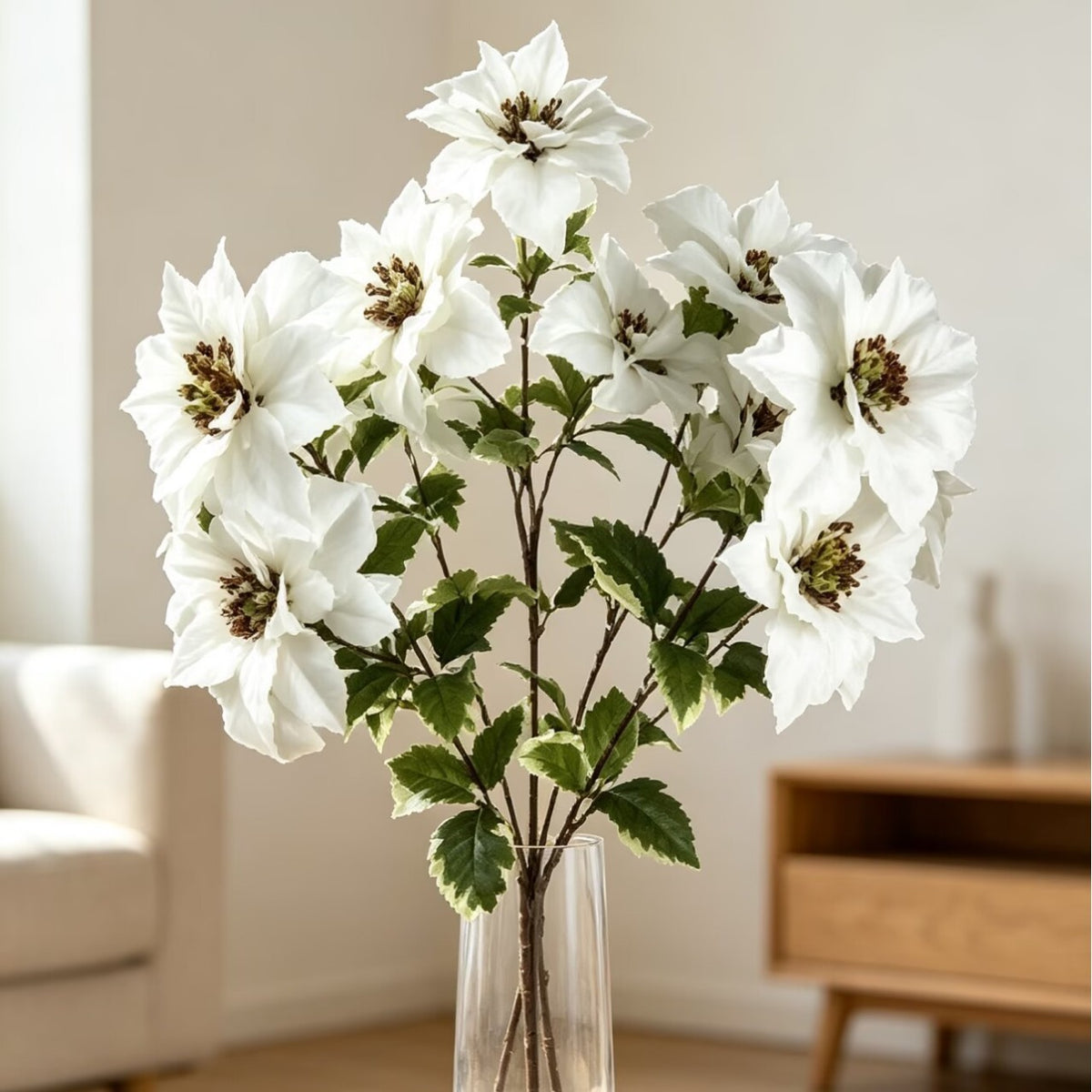Rama artificial de flor de Pascua con 12 flores, 45 cm, decoración moderna para bodas y hogar