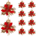 Flor artificial con polvo dorado para Navidad, decoración de 12 cm para árbol de Navidad, coronas y más