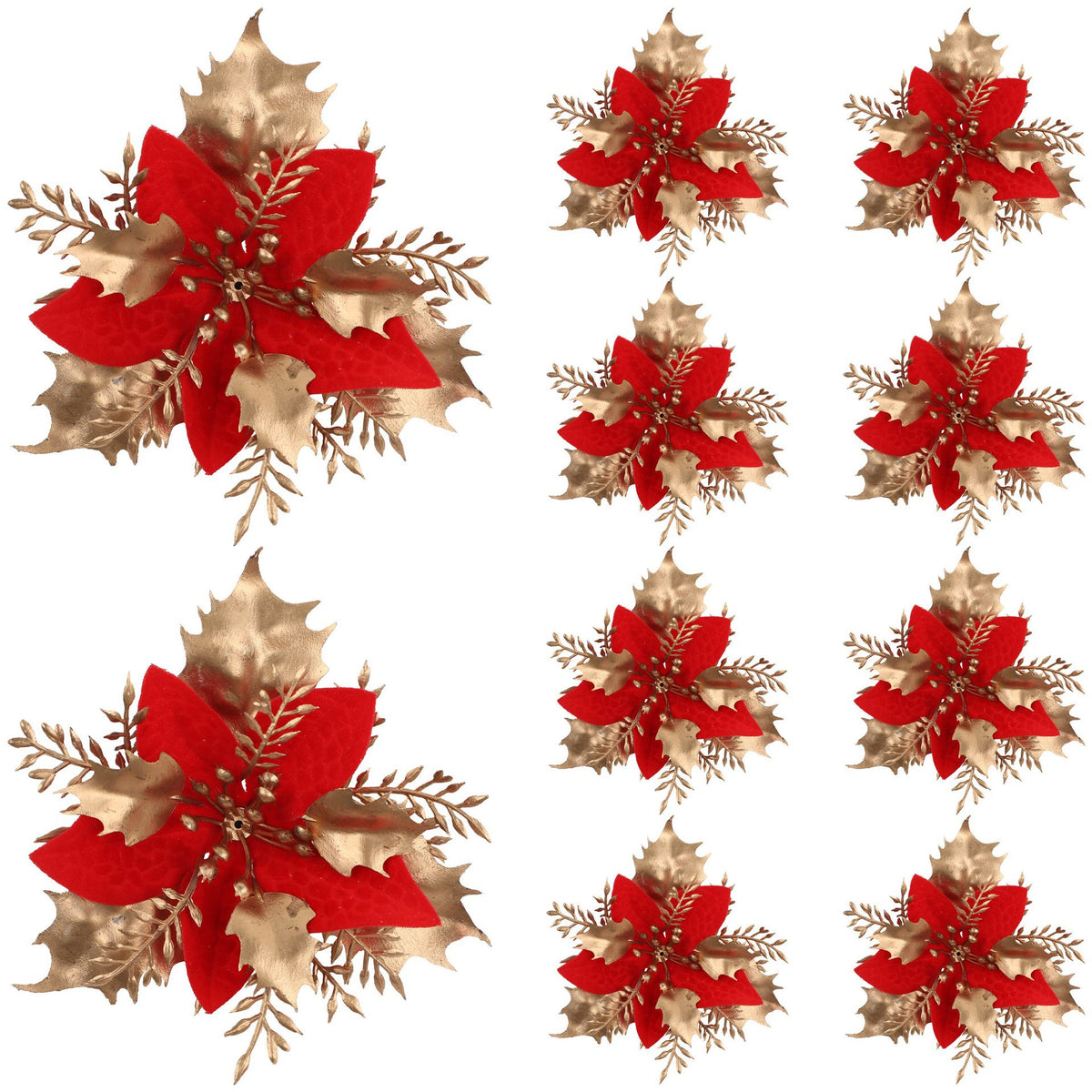 Flor artificial con polvo dorado para Navidad, decoración de 12 cm para árbol de Navidad, coronas y más