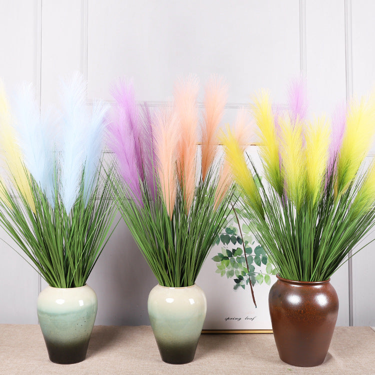 Pampas artificiales con resistencia a los rayos UV de 33" para jardín, balcón y terraza - Amarillo verde