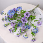 Ramo de flores artificiales con 3 cabezas, scabiosa, clavel y margarita, tacto aterciopelado, para hogar y bodas