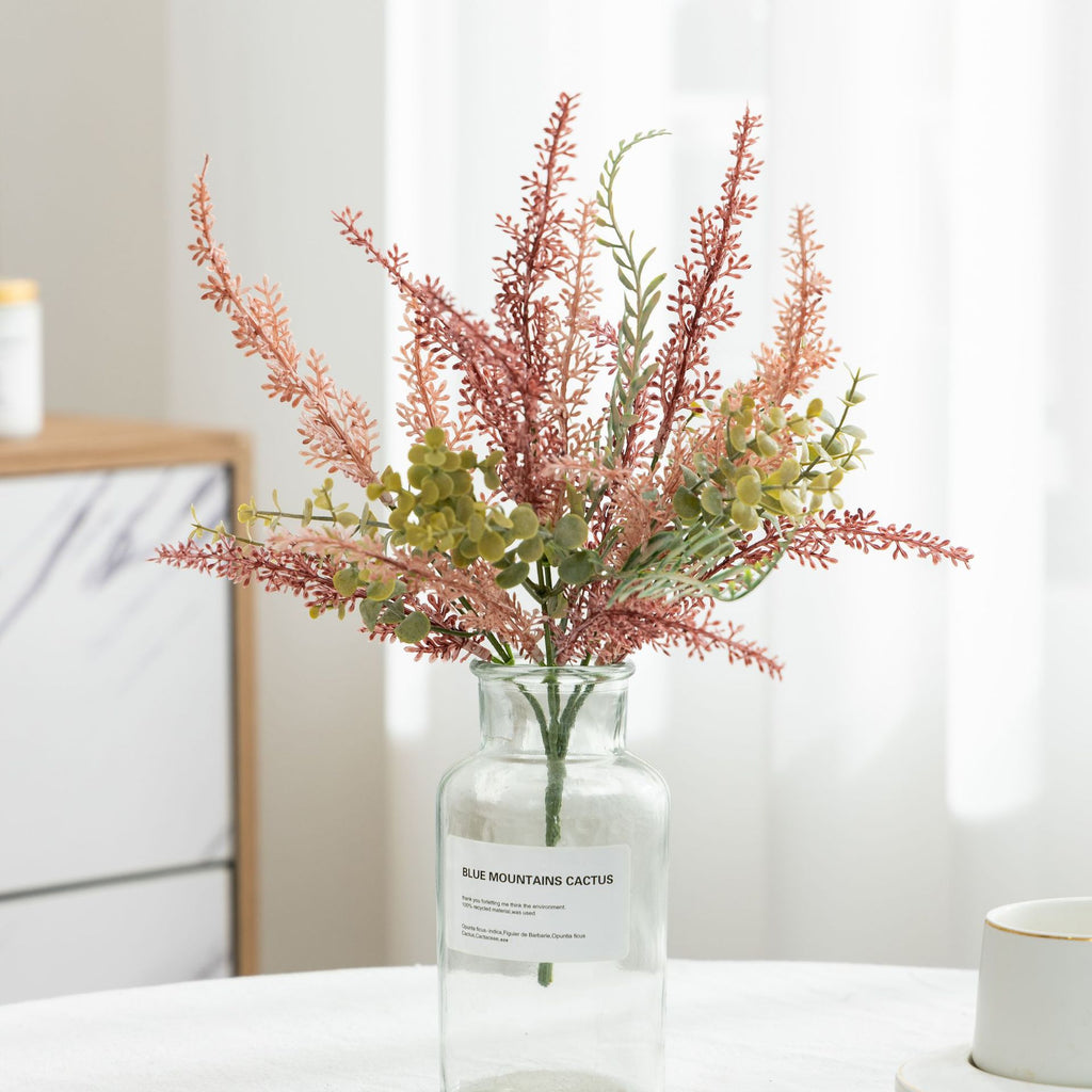 Ramo de Eucalipto y Helecho Artificial, Pieza Única de 37 cm en Plástico y Hierro, para Decoración del Hogar y Bodas