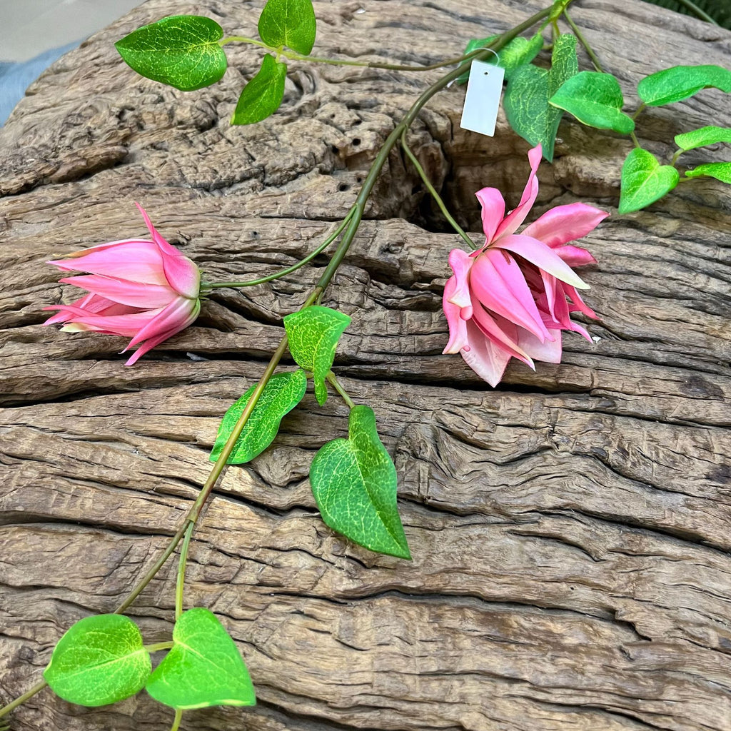 Flor artificial de clemátide, rama de 90 cm con 3 flores, decoración rústica y elegante para hogar y negocios