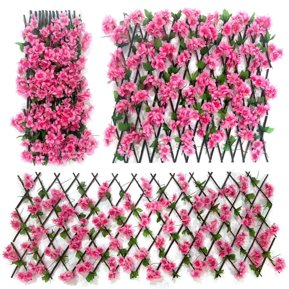 Valla Extensible de Cerezo en Flor Artificial para Jardín, Tela Efecto Seda, Colgante 190 cm, Balcón y Terraza