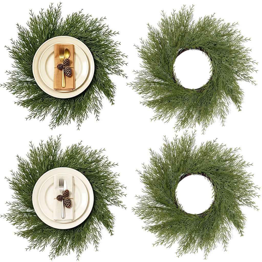 Pack de 2 Salvamanteles Corona de Pino y Ciprés Artificial, Plástico, Decoración de Mesa para Navidad, Hogar y Hoteles