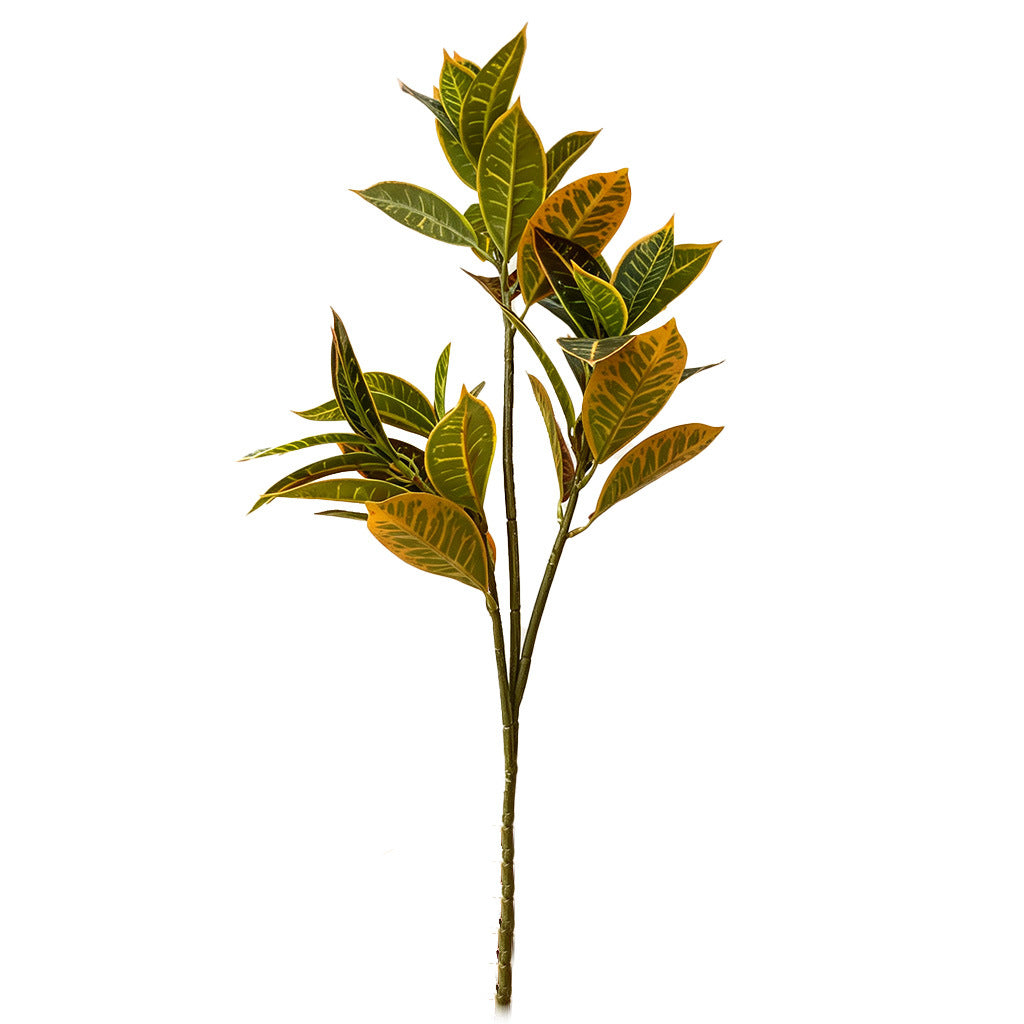 Planta Artificial Croton de Plástico, Una Rama Tipo Arbusto, para Salón, Hotel y Escaparate