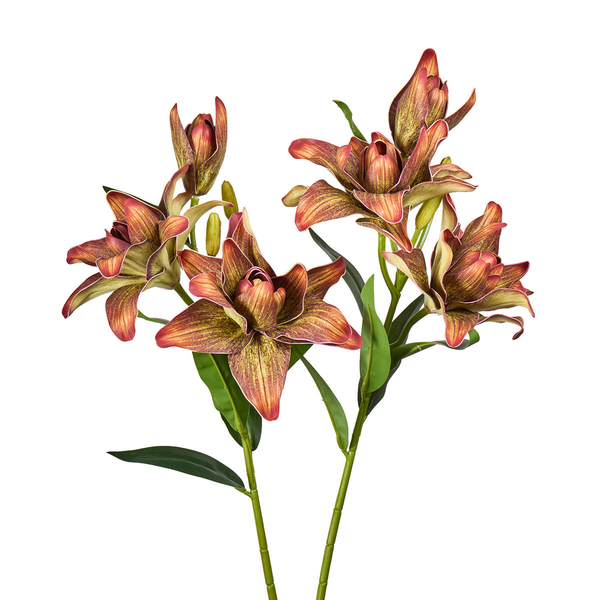 Ramo de lirios dobles artificiales, 80 cm de altura, 3 flores, decoración para bodas y hogar