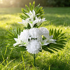 Ramo de Flores Artificiales con 12 Flores de Lirio y Crisantemo, 56 cm, Estilo Rústico, para Decoración Exterior