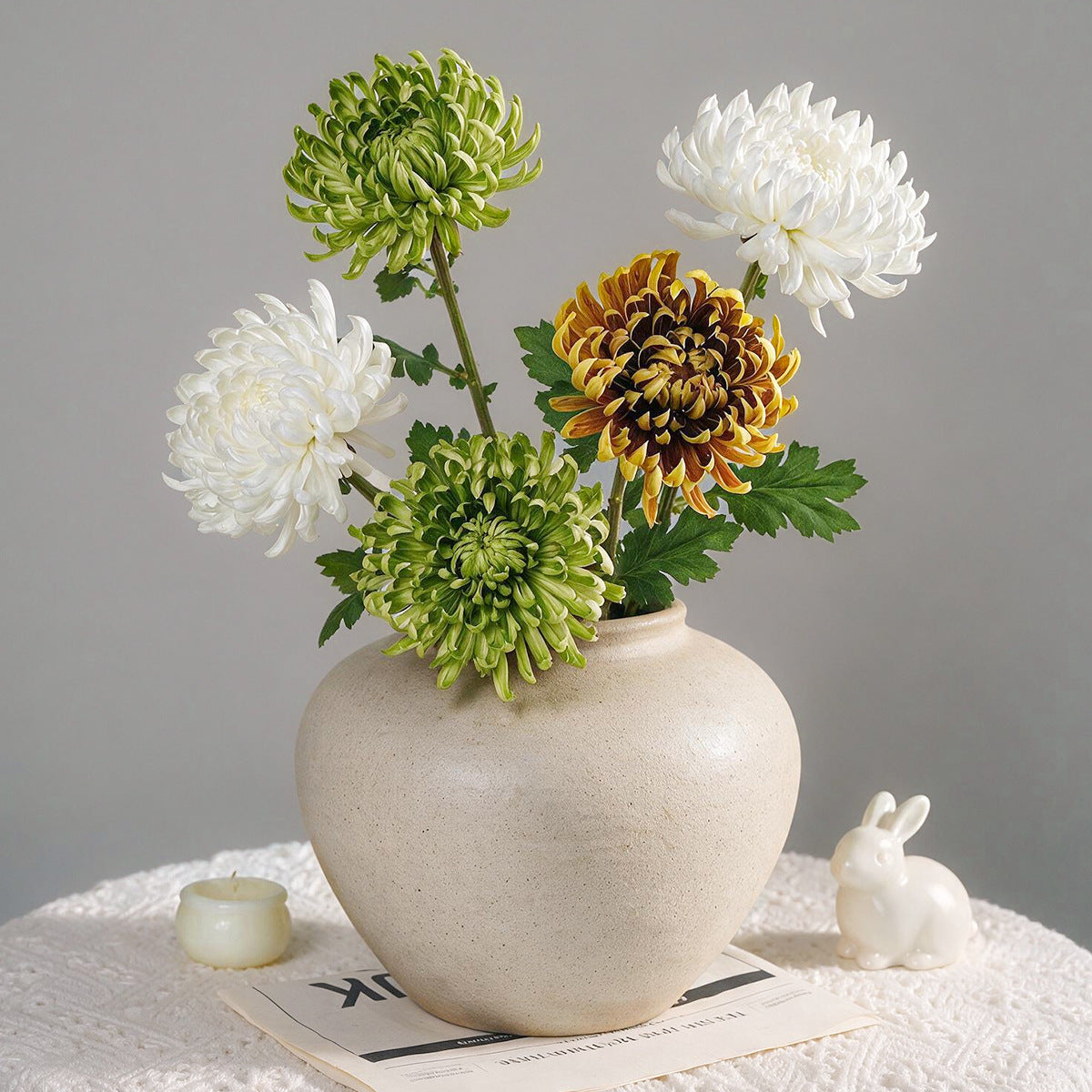 Crisantemo Artificial Vintage de Tallo Único, 1 Flor de PU, Tono Otoñal para Decoración, Bodas y Fotografía