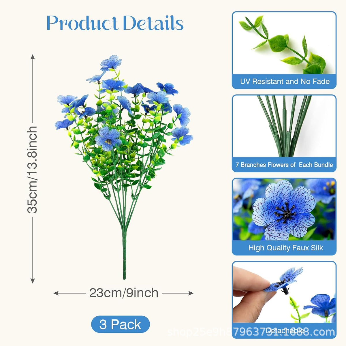 Ramo de Violetas Artificiales con Eucalipto, 7 Ramas y 21 Flores, Estilo Campestre, para Jarrón, Boda y Decoración del Hogar