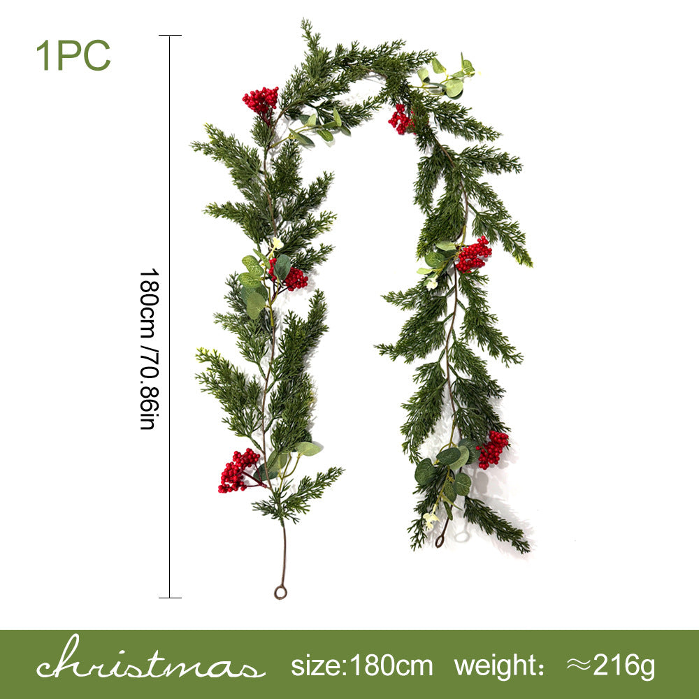 Enredadera Artificial de Pino y Frutos Rojos, Guirnalda Colgante de Plástico 180 cm, Decoración Navideña y de Puerta