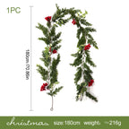 Enredadera Artificial de Pino y Frutos Rojos, Guirnalda Colgante de Plástico 180 cm, Decoración Navideña y de Puerta
