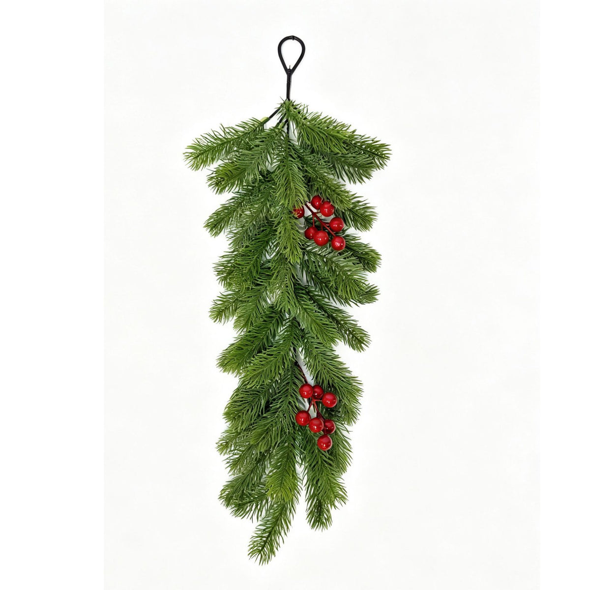 Colgante Navideño de Pino con 3 Flores de Pascua Artificiales, Guirnalda Colgante de Plástico, Decoración de Puerta y Pared