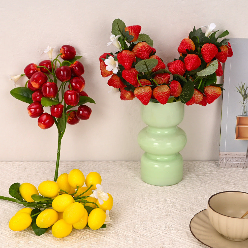 Ramo de fresas artificiales, 19 frutos, 28 cm, decoración de interior para regalo o fiesta