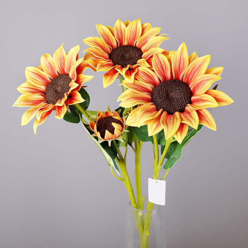 Girasol artificial de tela, tallo único con 2 flores, 65 cm, decoración de interior rustica y moderna