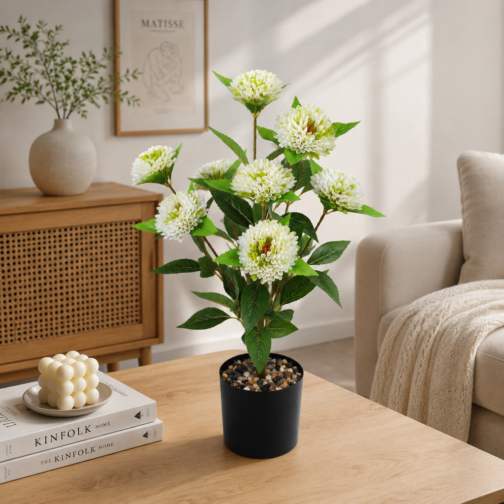 Planta artificial de crisantemos pompones, ramo de 9 flores, 57 cm, decoración moderna para hogar y eventos