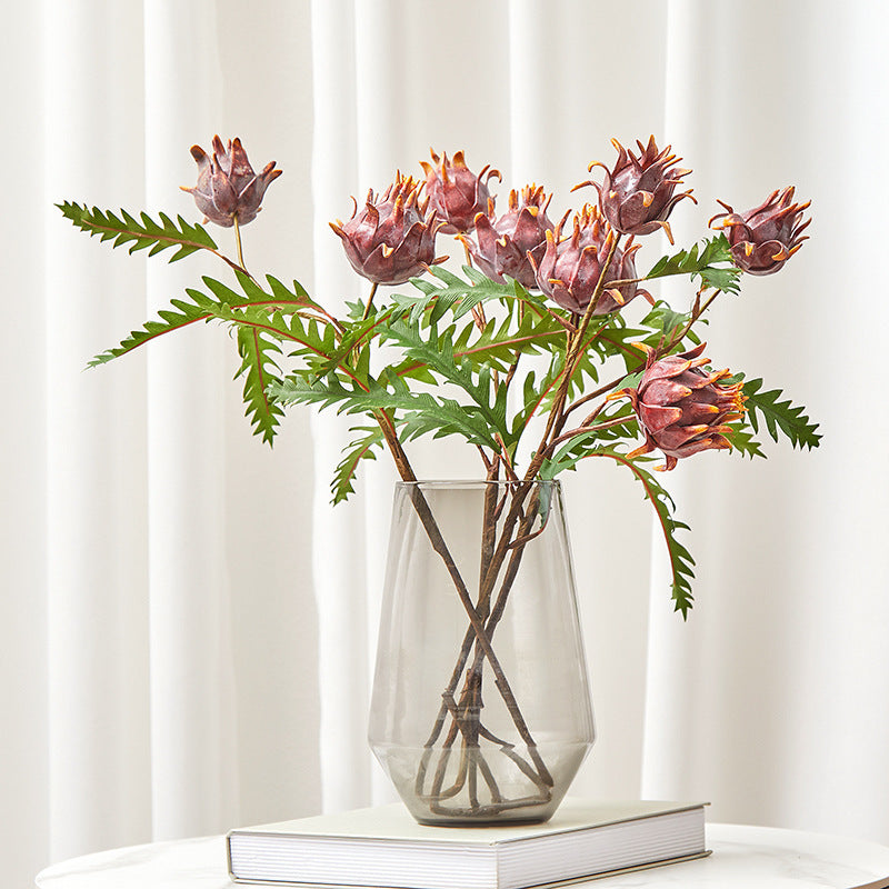 Planta artificial de cardo mariano de doble cabeza, 30 cm, decoración tropical moderna para hogar u oficina