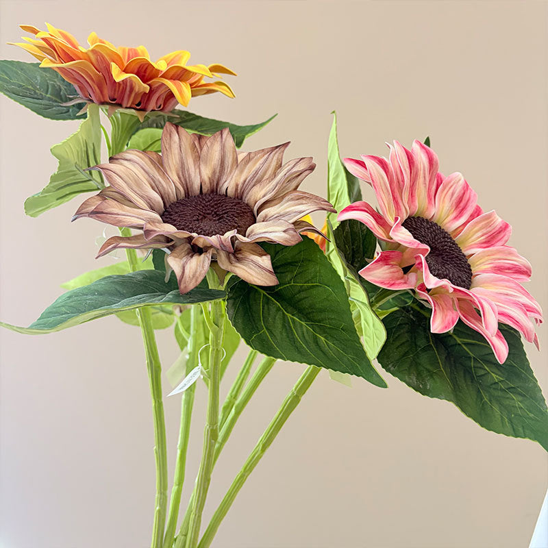 Girasol artificial de tallo único, 69 cm, flor de seda, decoración interior, 1 cabeza de 17 cm, ajustable