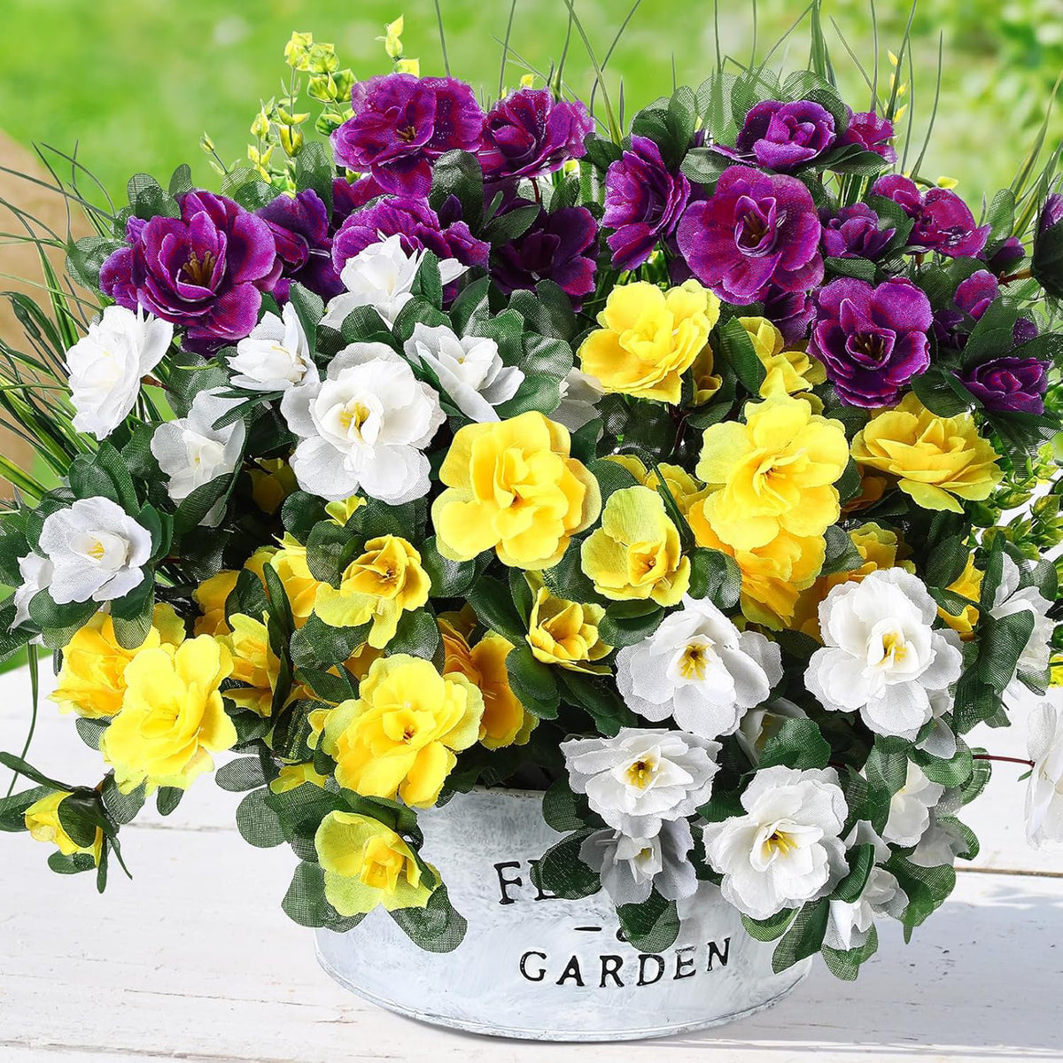 Ramo Artificial de Eucalipto y Azalea con Hierba de Primavera, Pack de 12 Piezas, Plástico, para Casa y Exterior