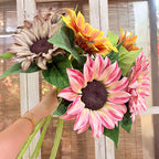 Girasol artificial de tallo único, 69 cm, flor de seda, decoración interior, 1 cabeza de 17 cm, ajustable