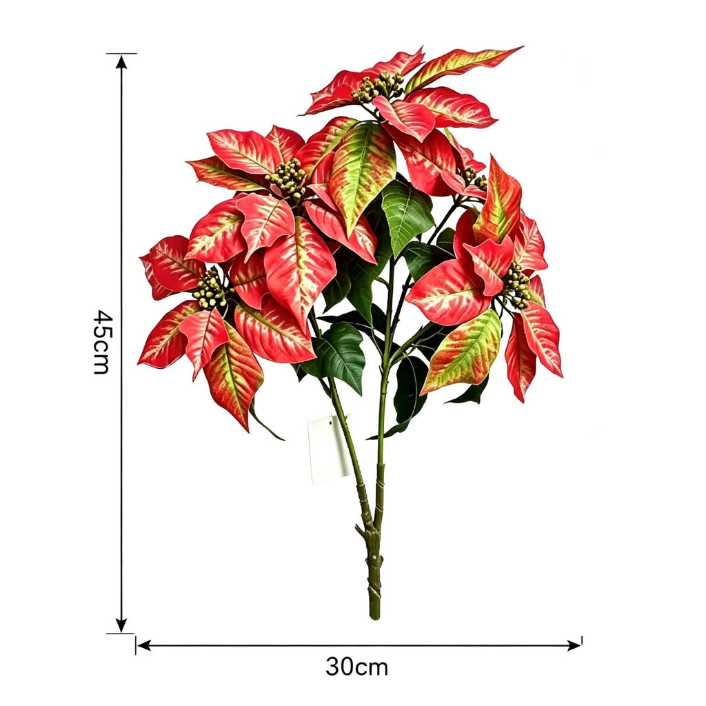 Rama artificial de flor de Pascua con 12 flores, 45 cm, decoración moderna para bodas y hogar