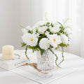 Ramo de Flores Artificiales de 28 cm, Rosas y Crisantemos, Decoración para Bodas y Hogar, Estilo Rústico y Moderno