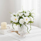 Ramo de Flores Artificiales de 28 cm, Rosas y Crisantemos, Decoración para Bodas y Hogar, Estilo Rústico y Moderno