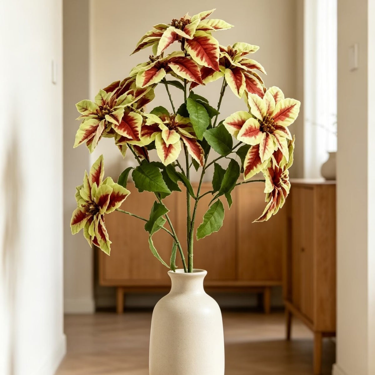 Rama artificial de flor de Pascua con 12 flores, 45 cm, decoración moderna para bodas y hogar