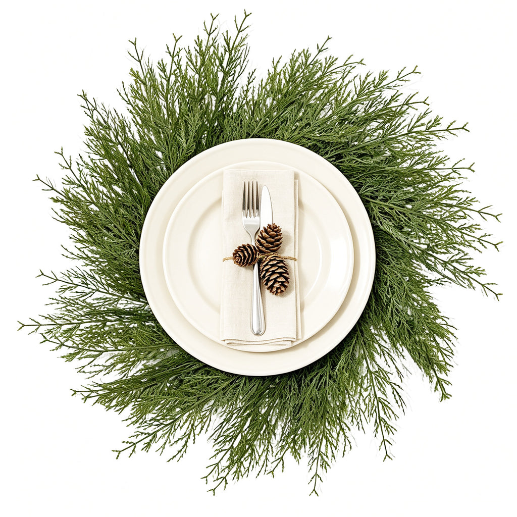 Pack de 2 Salvamanteles Corona de Pino y Ciprés Artificial, Plástico, Decoración de Mesa para Navidad, Hogar y Hoteles