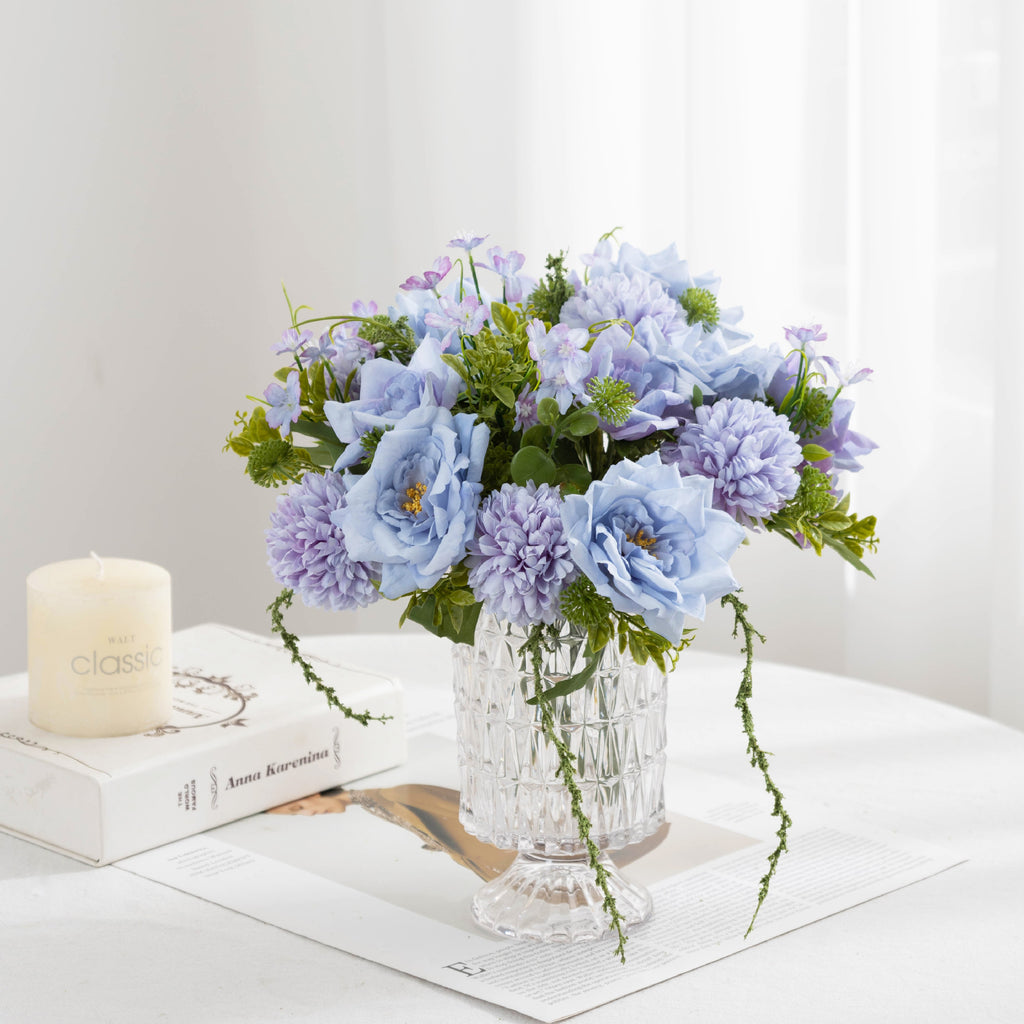 Ramo de Flores Artificiales de 28 cm, Rosas y Crisantemos, Decoración para Bodas y Hogar, Estilo Rústico y Moderno