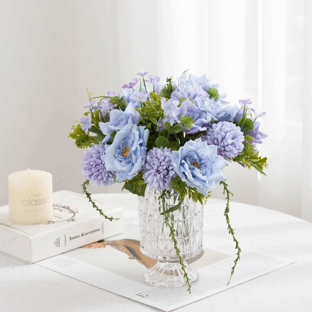 Ramo de Flores Artificiales de 28 cm, Rosas y Crisantemos, Decoración para Bodas y Hogar, Estilo Rústico y Moderno