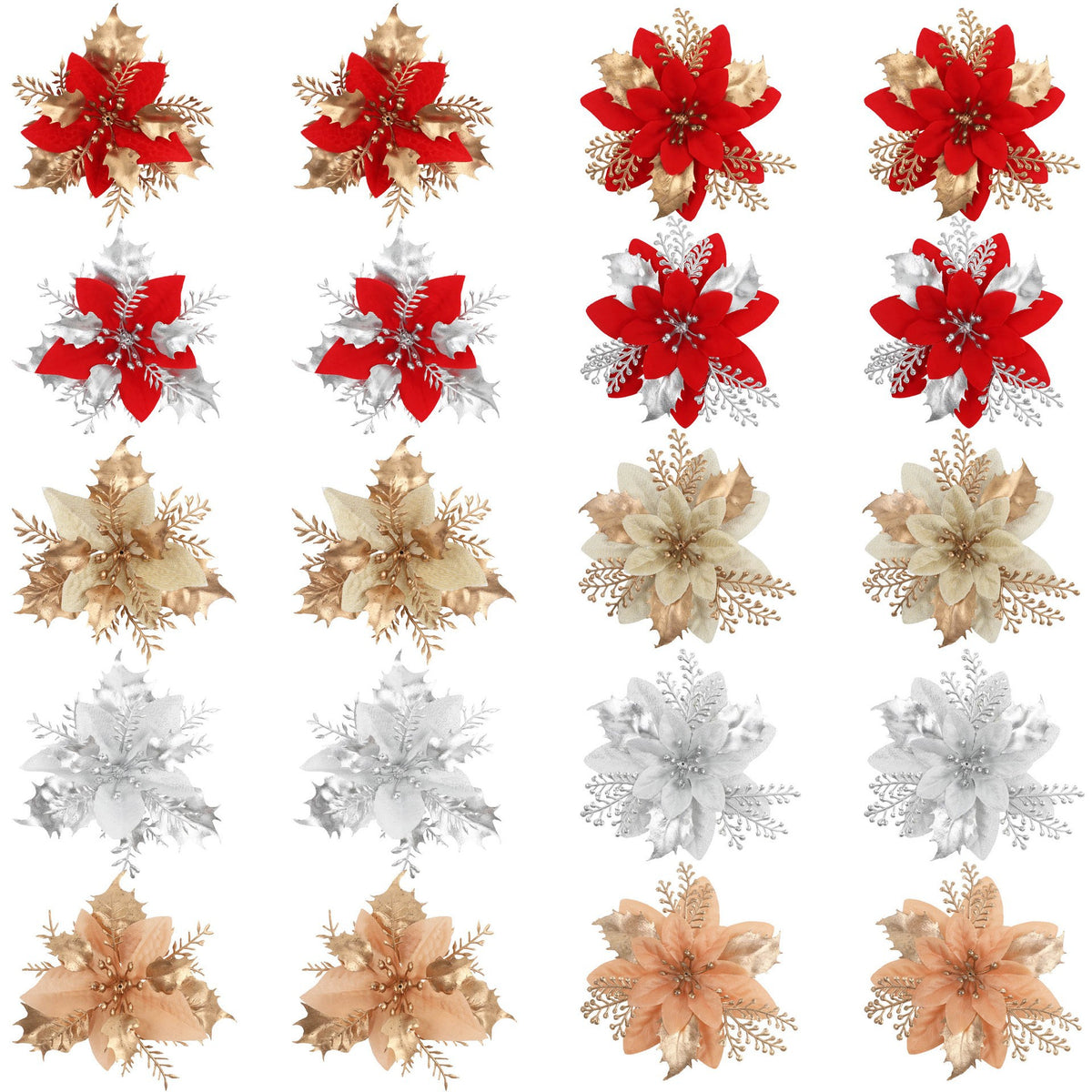 Flor artificial con polvo dorado para Navidad, decoración de 12 cm para árbol de Navidad, coronas y más