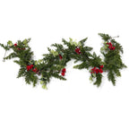 Enredadera Artificial de Pino y Frutos Rojos, Guirnalda Colgante de Plástico 180 cm, Decoración Navideña y de Puerta