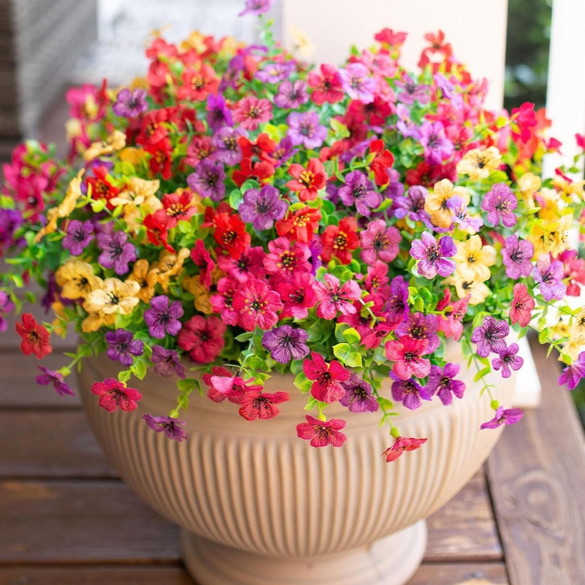 Ramo de Violetas Artificiales con Eucalipto, 7 Ramas y 21 Flores, Estilo Campestre, para Jarrón, Boda y Decoración del Hogar