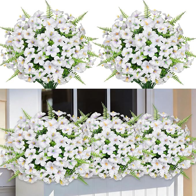 Ramo de Flores Artificiales Eucalipto, Trompeta y Helecho Persa, Pack de 9 Piezas, Plástico, Decoración Hogar y Jardín