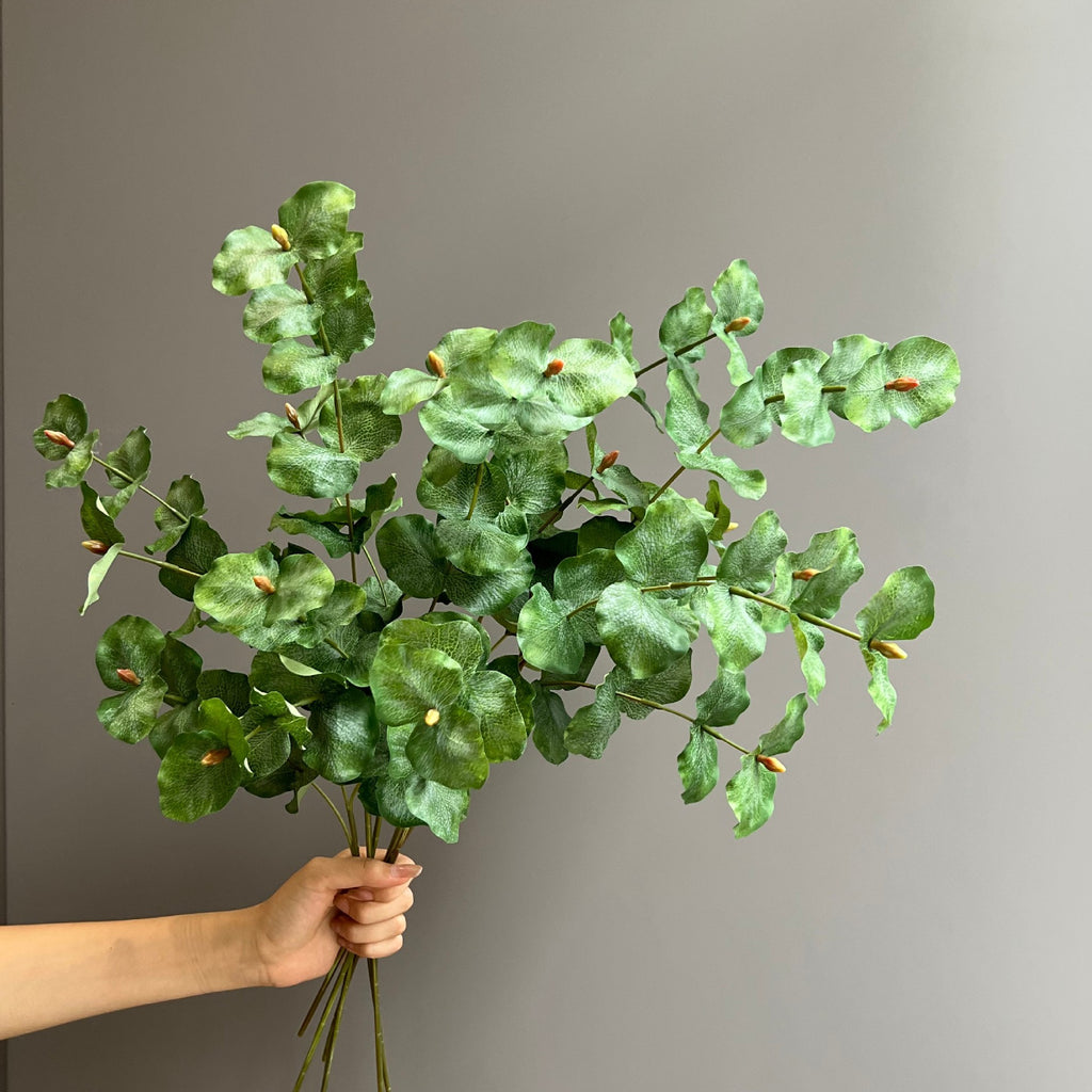 Rama de Eucalipto Artificial de 3 Ramitas con Hojas Dobles, Tallo Único, 66 cm, para Jarrón, Bodas y Decoración del Hogar