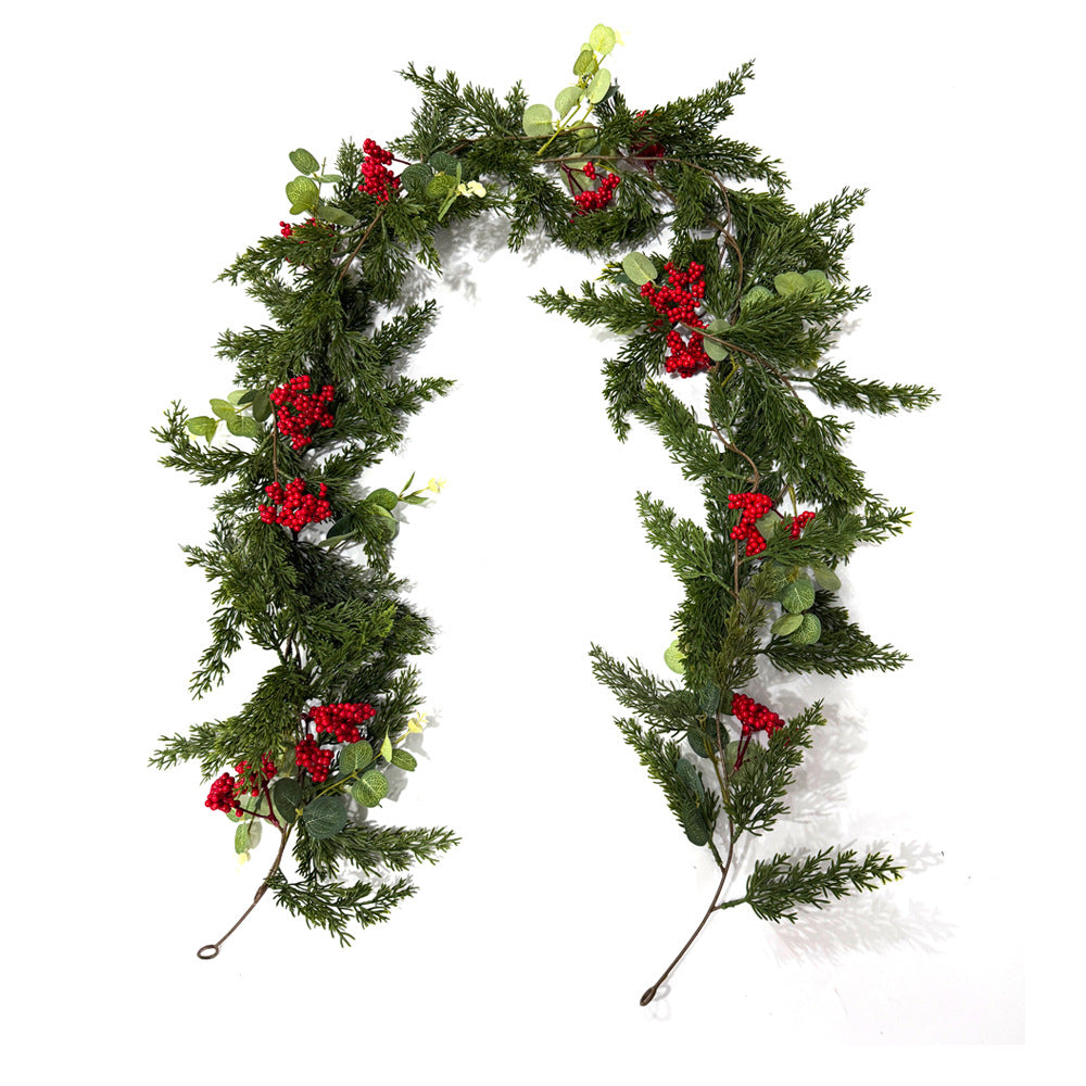 Enredadera Artificial de Pino y Frutos Rojos, Guirnalda Colgante de Plástico 180 cm, Decoración Navideña y de Puerta
