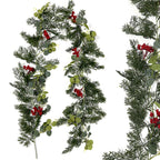 Guirnalda Artificial de Pino con Frutos Rojos y Hojas de Moneda, Enredadera Colgante de Navidad para Pared, Hogar y Escaparate
