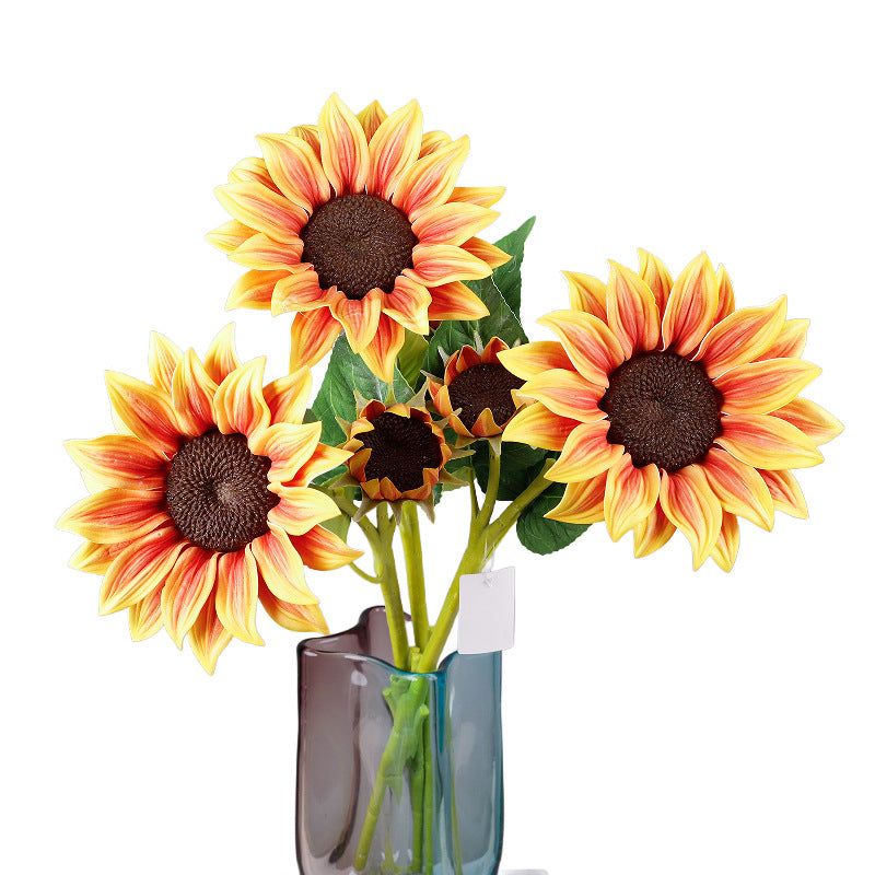 Girasol artificial de tela, tallo único con 2 flores, 65 cm, decoración de interior rustica y moderna