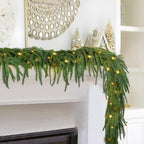 Guirnalda Artificial de Pino Norfolk con Luces, Pack de 3 Ramas Colgantes de Plástico, Decoración de Navidad y Hogar