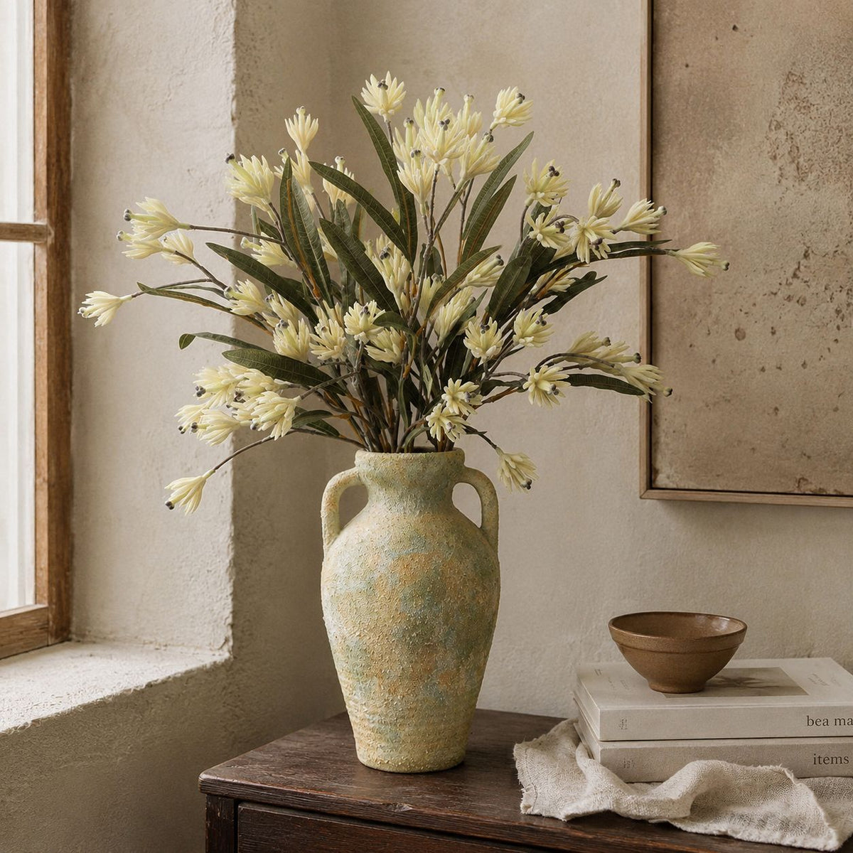 Ramo artificial de Magnolia 61cm, 9 flores de seda, decoración de mesa para salón, hotel o negocio, sin maceta