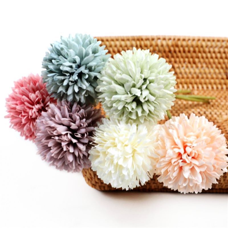 Flor Artificial Crisantemo Pompón, Tallo Único con 1 Flor, Tela Estilo Seda, Colores Macarons, Bodas y Decoración del Hogar