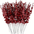 Eucalipto Artificial Rojo, Tallo Suelto de 37 cm, Pack de 50 Hojas de Eucalipto para Bodas, Fiestas y Decoración del Hogar